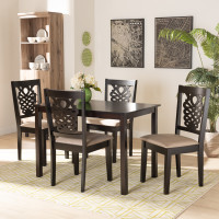 Baxton Studio RH339C-Sand/Dark Brown-5PC Dining Set Gervais Modern and Contemporary Sand Fabric Upholstered and Dark Brown Finished Wood 5-Piece Dining Set